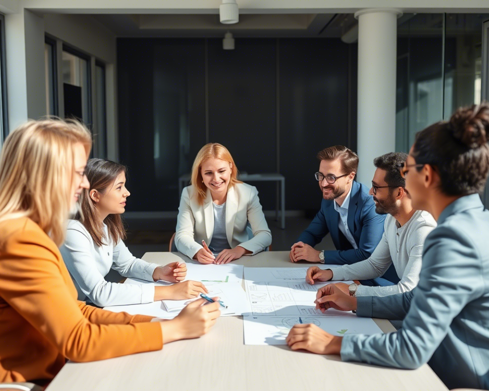 personas charlando alrededor de una mesa de oficina