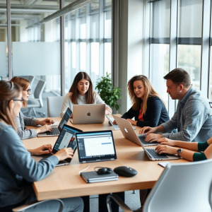 colaboradores trabajando con Microsoft y Pilot