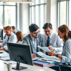 colaboradores trabajando en equipo en contabilidad de costos