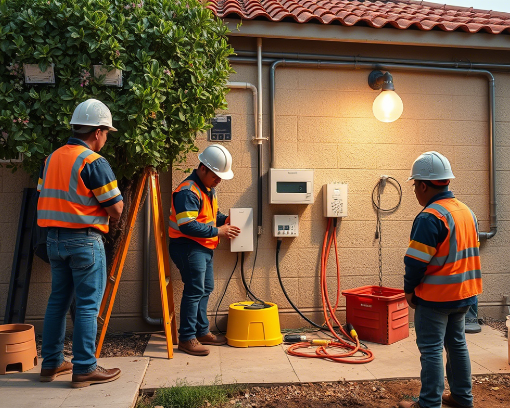 3 eléctricos realizando sus servicios en una casa